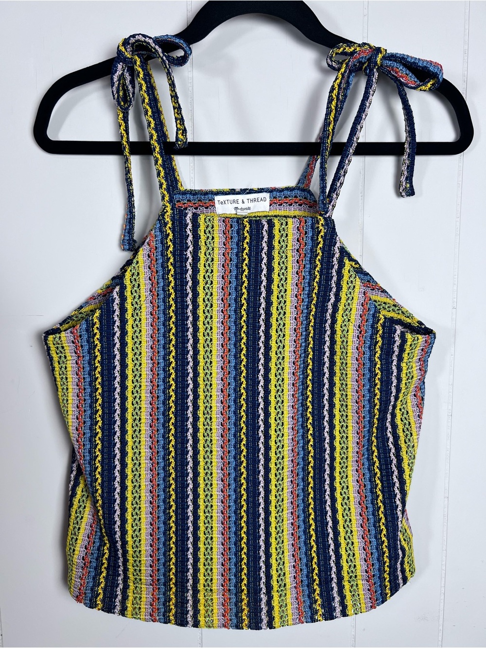 Madewell Texture and Thread Yellow Multi-Stripe Tie-Shoulder Top size Small‎
